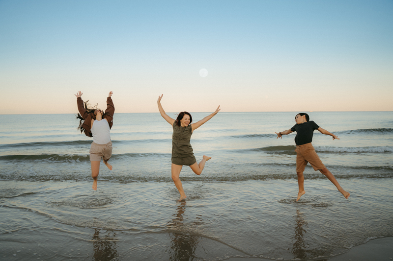 Family Photography, Three kids jumping on the beach